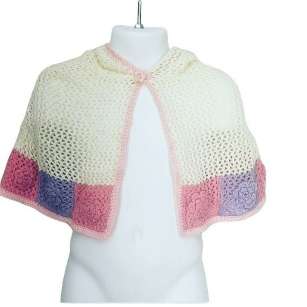 Cherokee baby 18-24 month crochet hooded shawl Vintage 90's wrap‎